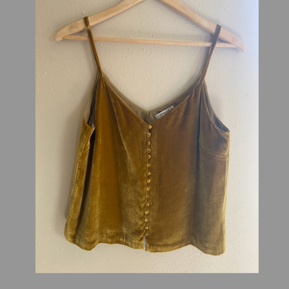 Gold Velvet Button Front Tank Top